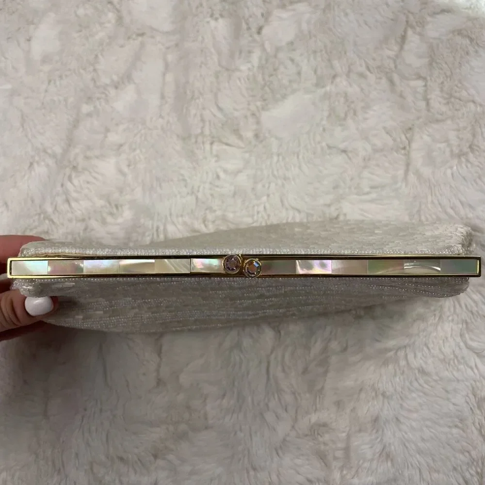 Vintage Mr. John Beaded White Clutch‎ Mother Of Pearl